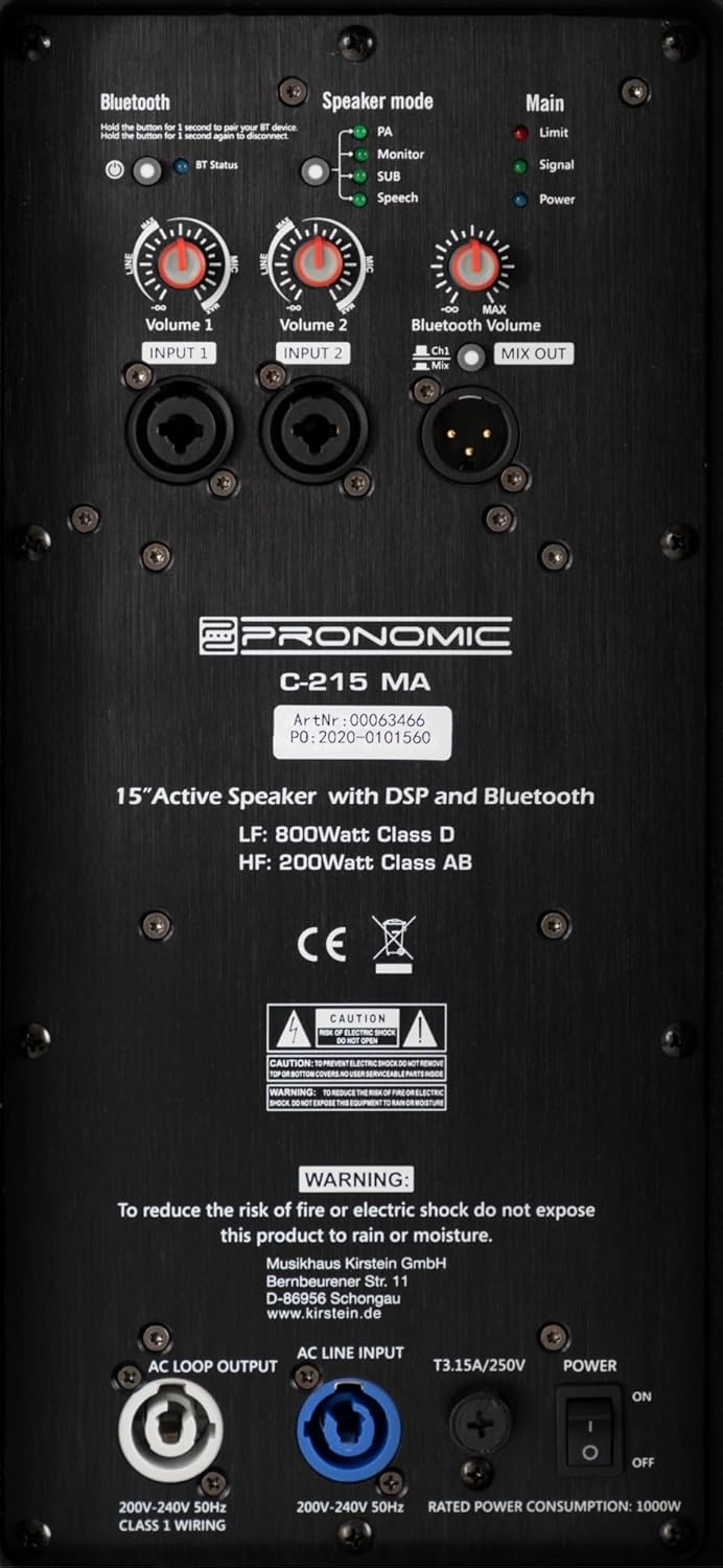 Pronomic C-215 MA Stative Set - Zwei aktive 2-Wege Boxen - Leistung: 2000 Watt - 15" Woofer + 1,75"