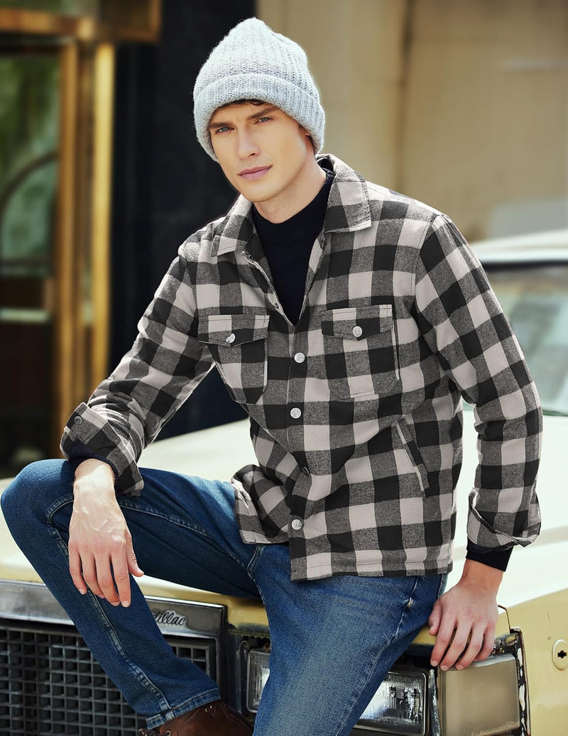 COOFANDY Herren Holzfäller Jacke Flanellhemd Gefüttert Kariert Winterjacke Langarm Winter Warm Holzf