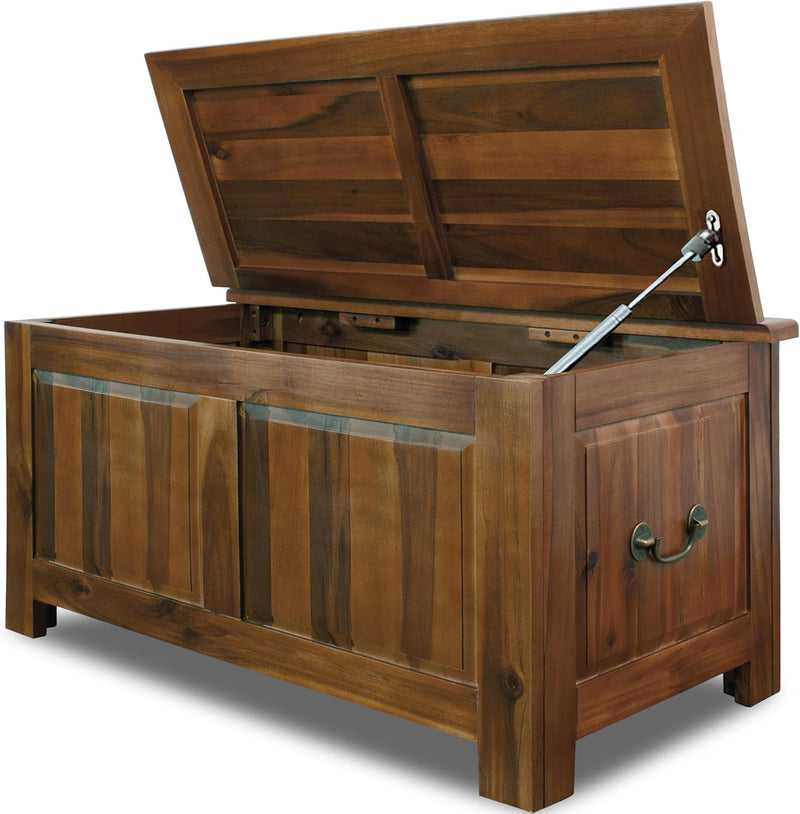 CASARIA® Holztruhe mit Deckel Gross 103L Volumen Sitzbank Stauraum 160kg belastbar Holz Akazie Flur