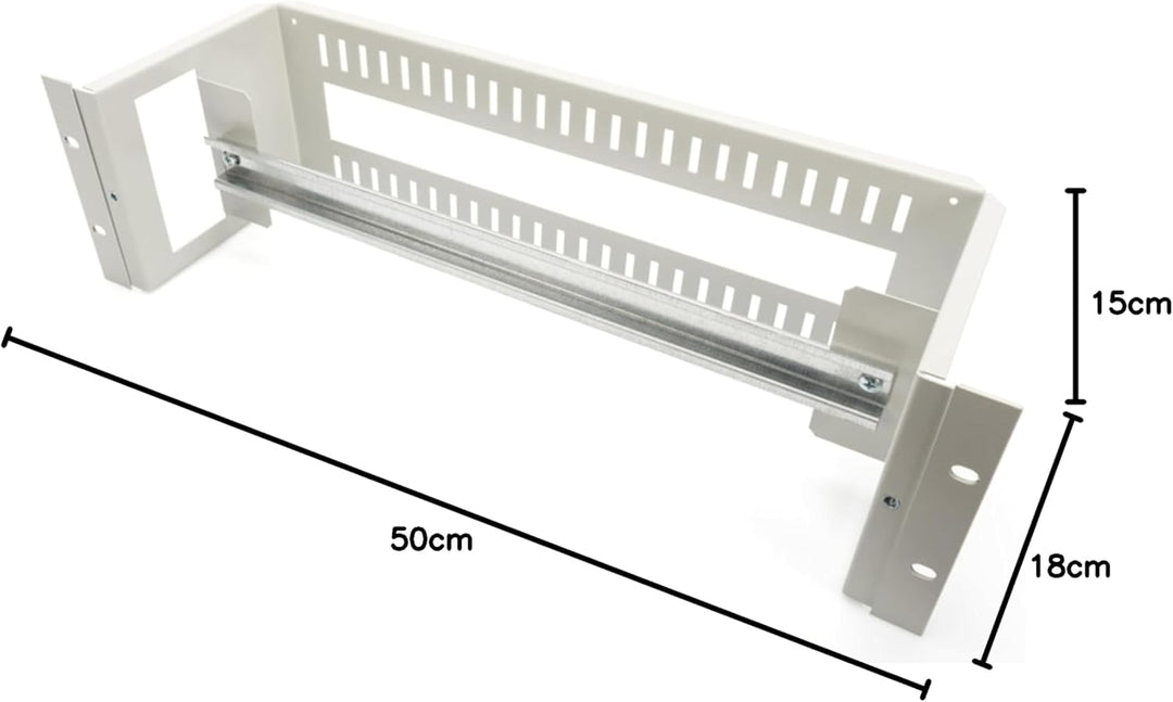 DIGITUS Hutschienenträger 19 Zoll - 3HE - Rückseite mit Kabel-Durchführung - DIN Rail - 390 mm Breit
