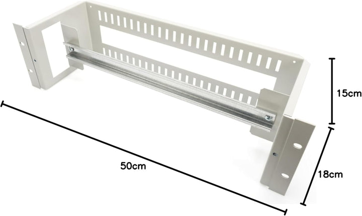 DIGITUS Hutschienenträger 19 Zoll - 3HE - Rückseite mit Kabel-Durchführung - DIN Rail - 390 mm Breit