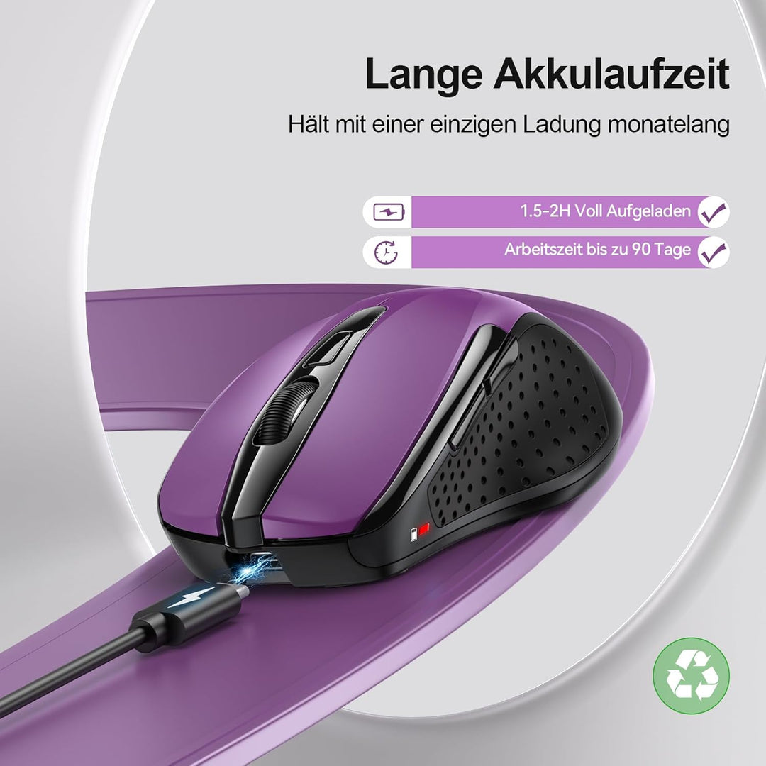 TECKNET Bluetooth Maus, Wiederaufladbare Maus Kabellos(DREI Modi: BT 5.0/3.0 + 2.4G), 4800 DPI, Ergo