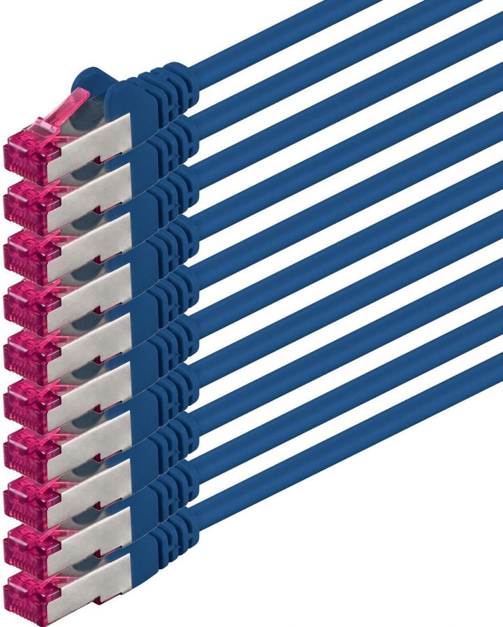 1aTTack.de 7,5m - blau - 10 Stück - Netzwerkkabel CAT6a (10Gb/s) S-FTP CAT 6a Lankabel - GHMT zertif