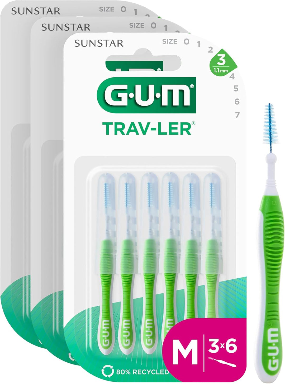 GUM TRAV-LER Interdentalbürsten | Zur gründlichen Reinigung aller Zahnzwischenräume | Biegbarer Hals