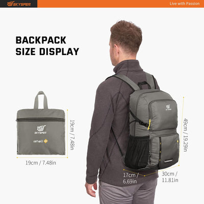 SKYSPER Faltbarer Rucksack Ultraleicht mit Nassfach Verstaubar Daypack Wasserfest Reiserucksack Tage