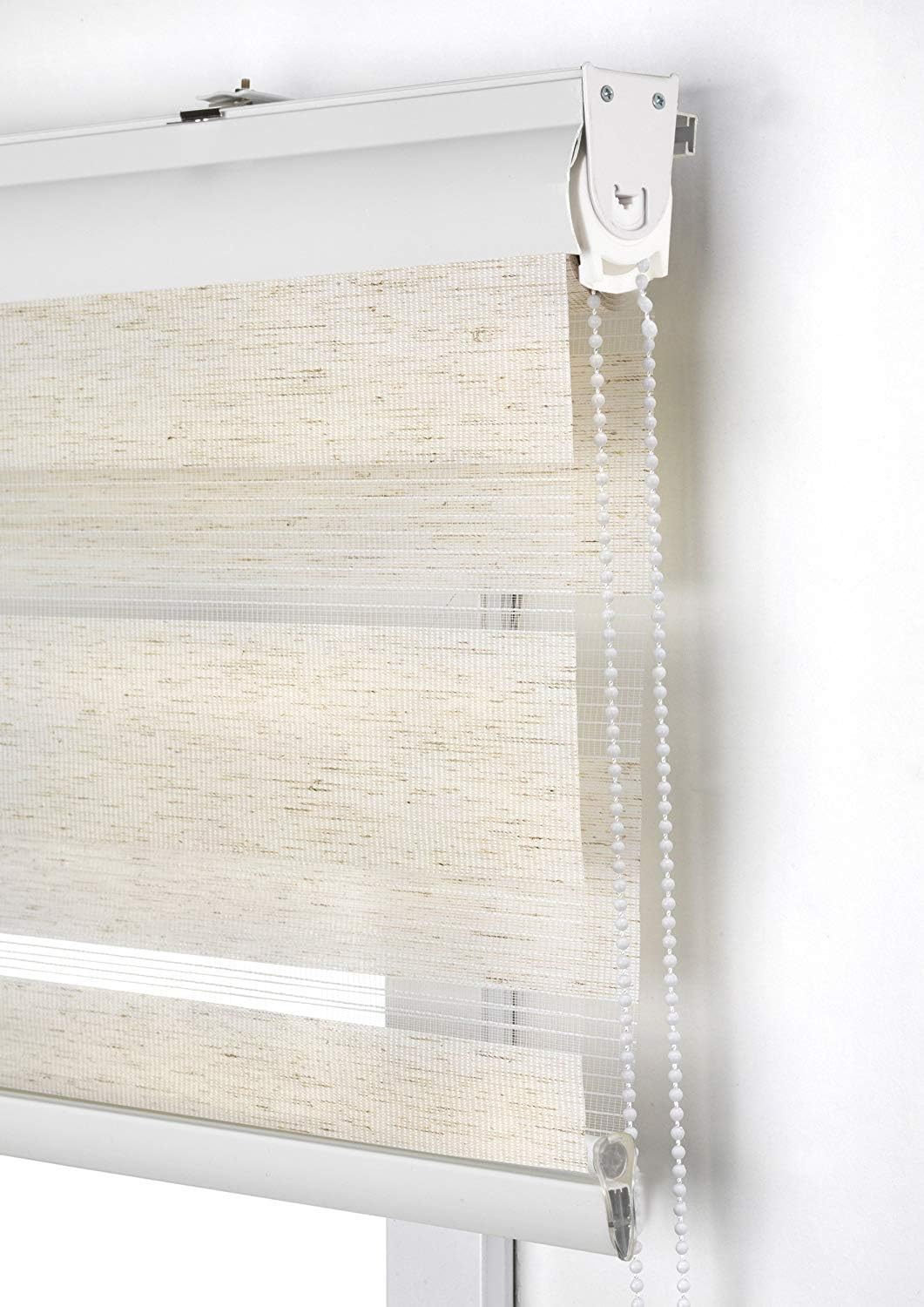 Estoralis 36939 SANSA Doppelrollo mit dekorativer Kassette, Polyester, Ekrü, 125 x 250 cm Ekrü 125 x