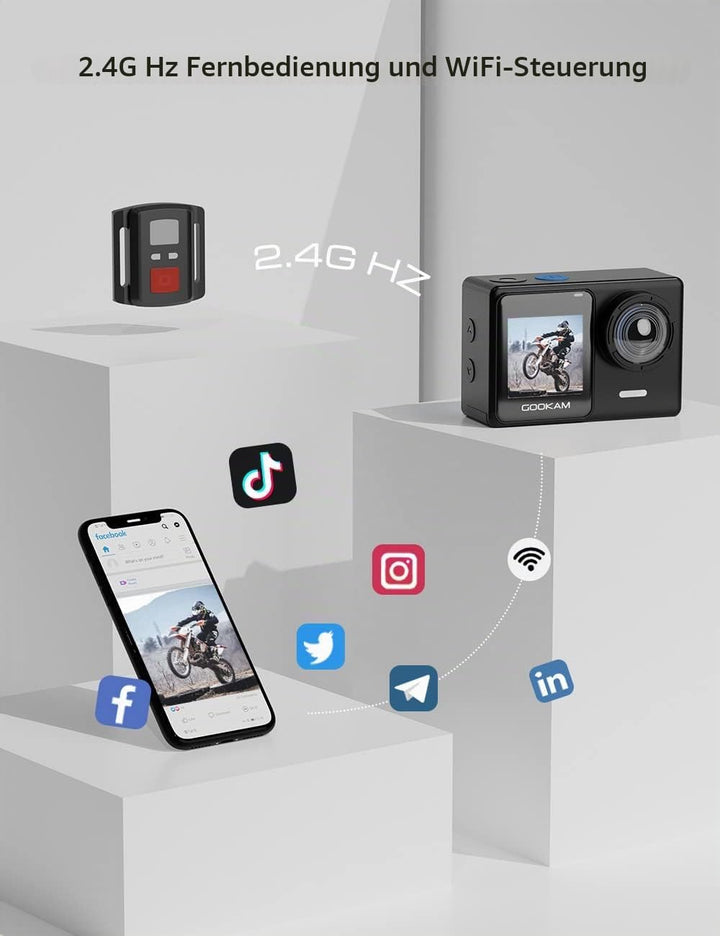GOOKAM 4K 60fps 24MP Action Cam WiFi Actionkamera Dualscreen Touchscreen 40M Unterwasserkamera EIS S