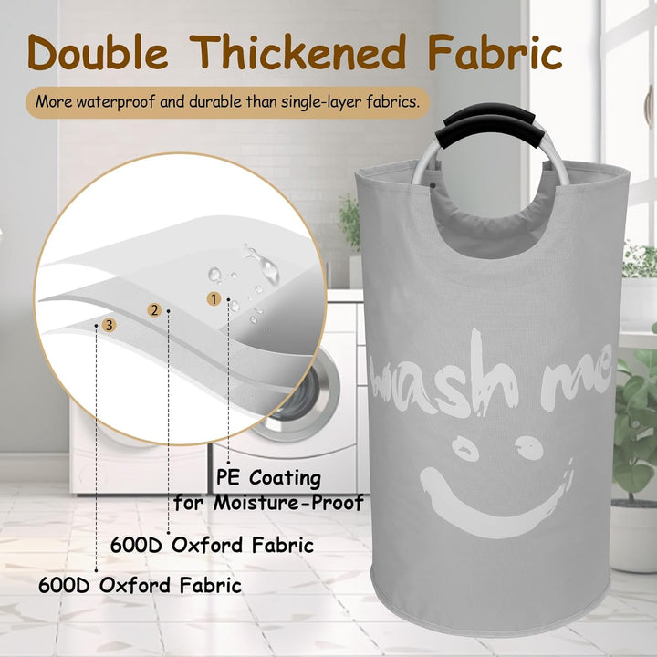 Grosser Wäschekorb 115L, Faltbar Wäschesammler, Lächelndes Muster Wäschetonne Stoff Wäschesack mit G