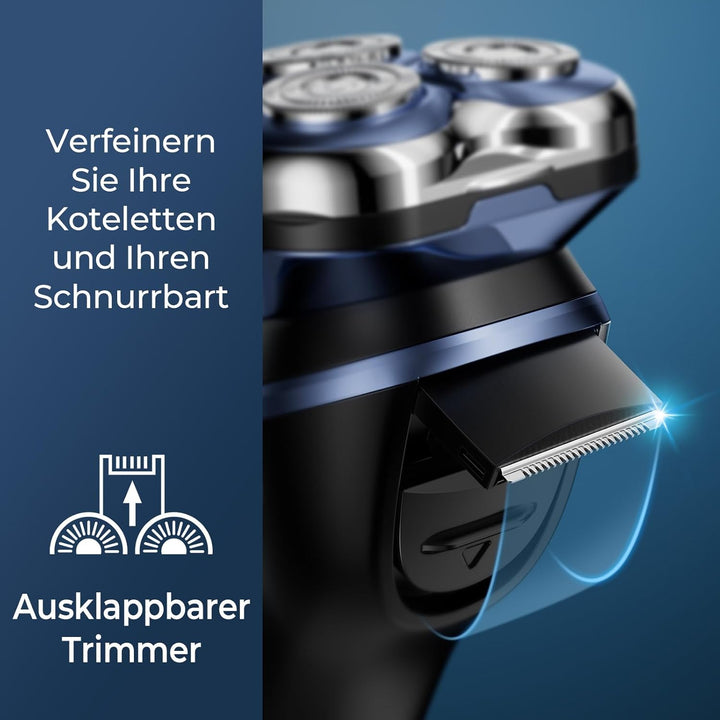 Elektrorasierer für Herren – Nass- und Trockenrasur mit Einziehbarem Bartschneider, Pop-Up Trimmer,