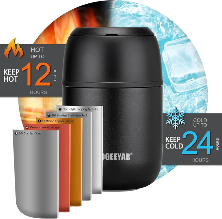 Itslife Thermobehälter für Essen 500ml Thermobehälter Edelstahl Warmhaltebehälter mit faltbaren Löff