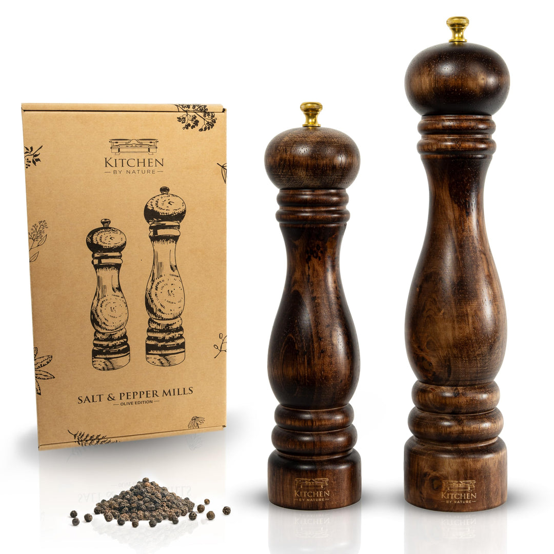Salz- & Pfeffermühlen Set (32/27 cm) aus Massivholz, entwickelt für Sternerestaurants, Keramik- & Ka