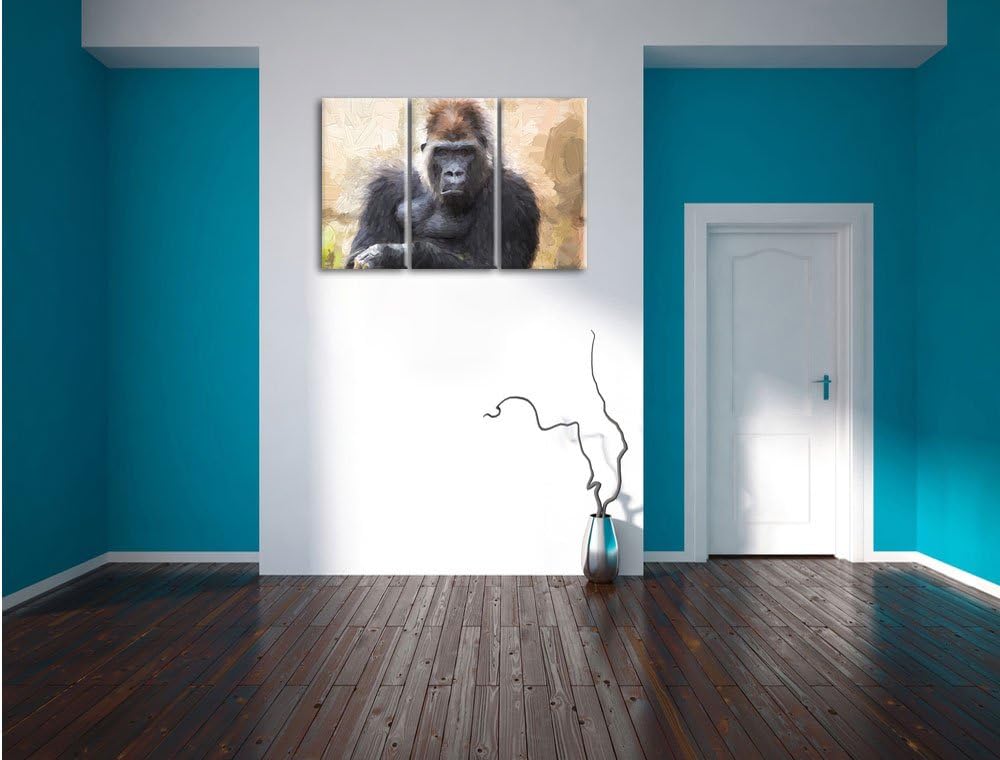 Pixxprint gelangweilter Gorilla Kunst als Leinwandbild/Grösse: 3 Teilig (120x80) / Wandbild/Kunstdru