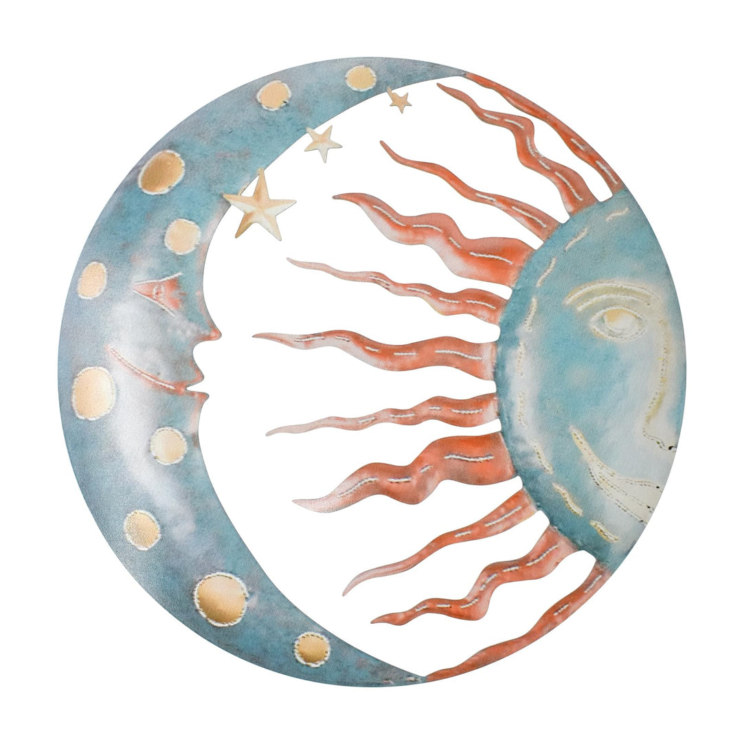 MrMrKura Metall-Sonnenkunst-Wanddekoration, 30 cm, grosse Metallsonne, Mond, Sterne, Wandbehang, Dek
