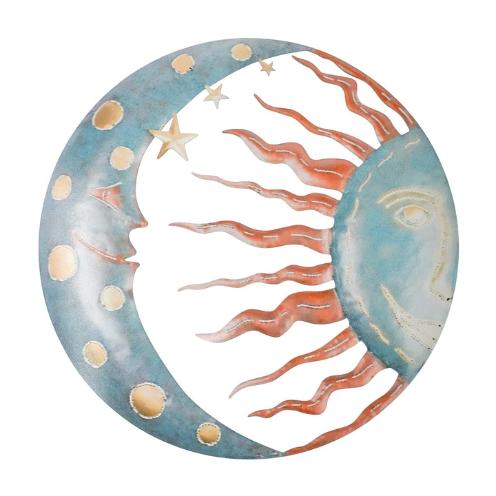 MrMrKura Metall-Sonnenkunst-Wanddekoration, 30 cm, grosse Metallsonne, Mond, Sterne, Wandbehang, Dek
