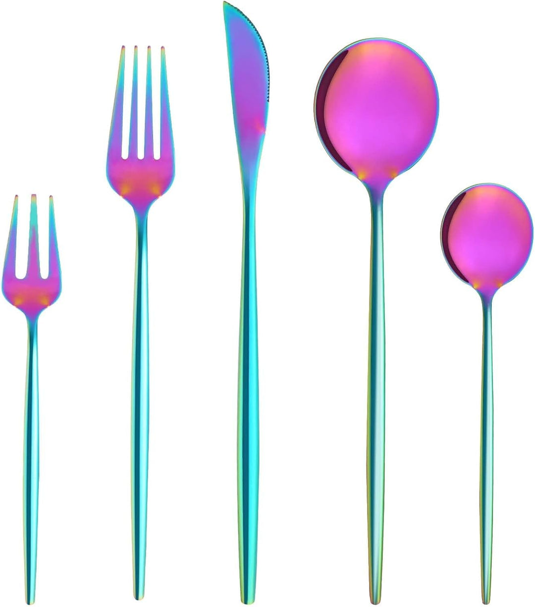 Bestdin Regenbogen Besteck Set 6 Personen, 30 teilig Edelstahl Besteck Bunte, Essbesteck Set mit Mes