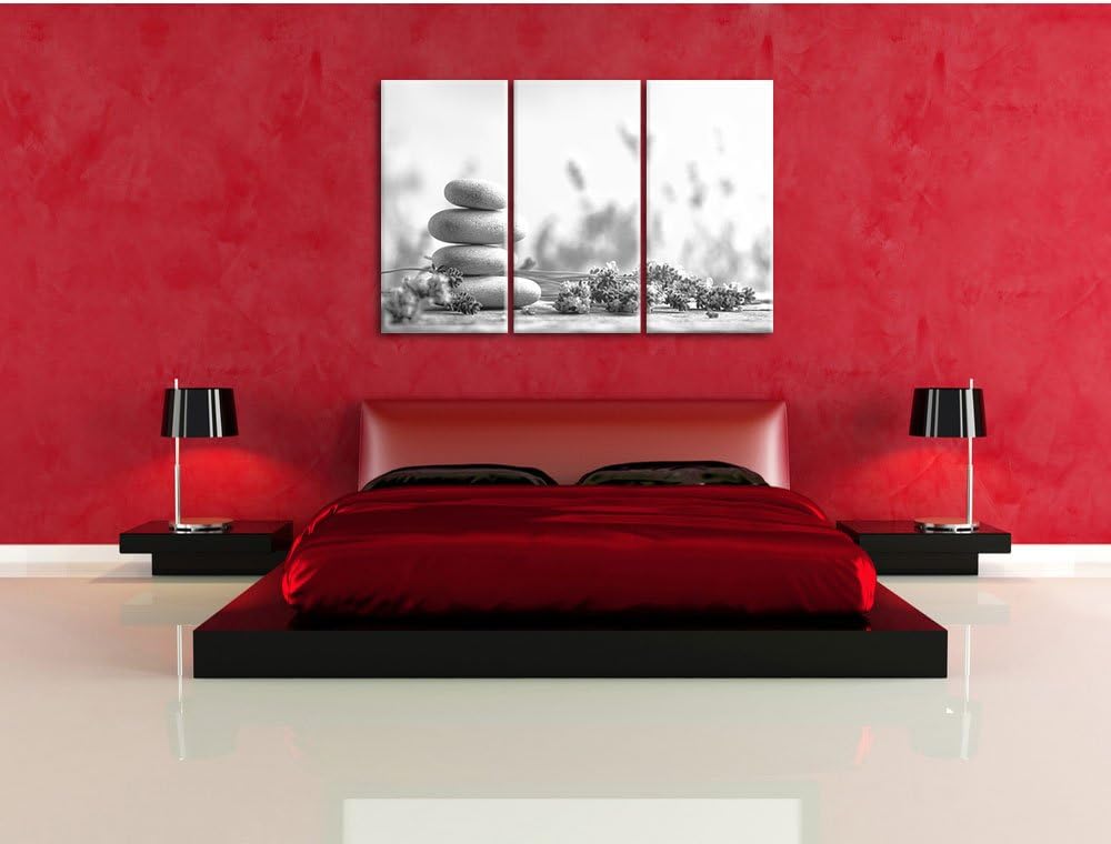 Pixxprint Lavendel Spa-Stillleben Kunst B&W / 3-Teilig/Gesamtmass 120cm Leinwandbild bespannt auf Ho