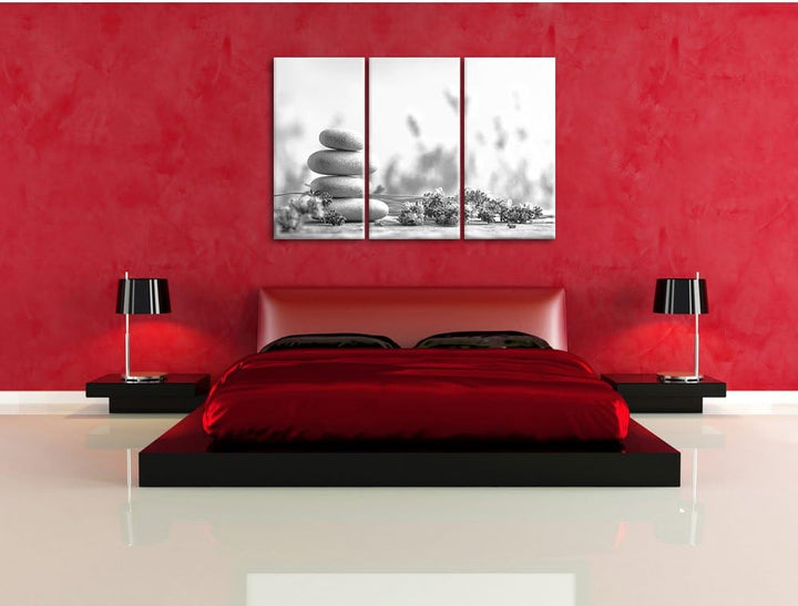 Pixxprint Lavendel Spa-Stillleben Kunst B&W / 3-Teilig/Gesamtmass 120cm Leinwandbild bespannt auf Ho