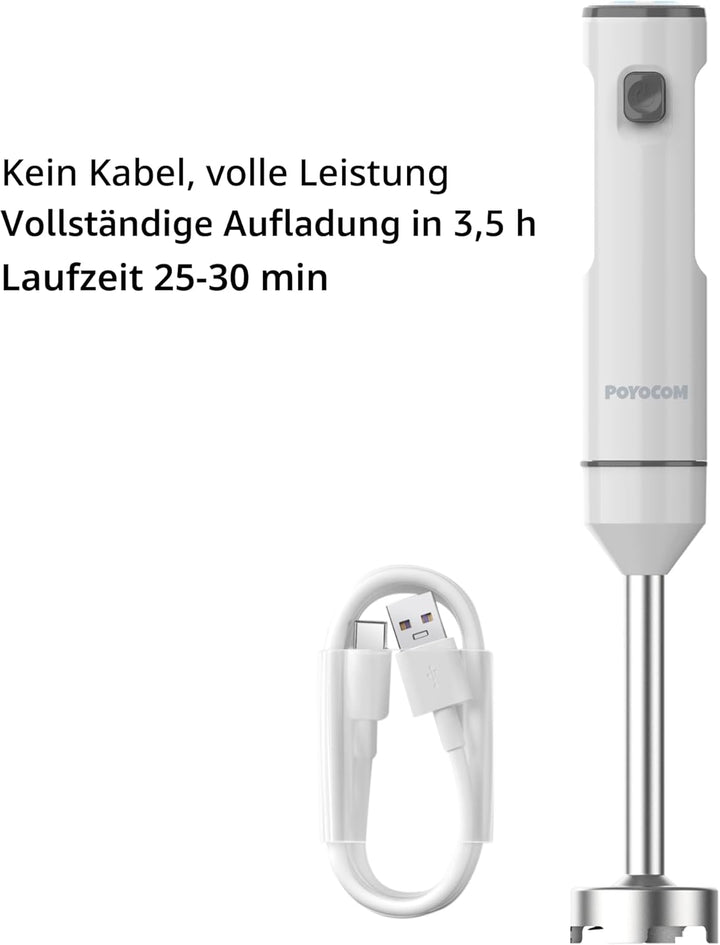 POYOCOM Kabelloser Stabmixer, Akku-Stabmixer mit TYP-C-Kabel, 500 ml Zerkleinererer, 600 ml Gefäss,