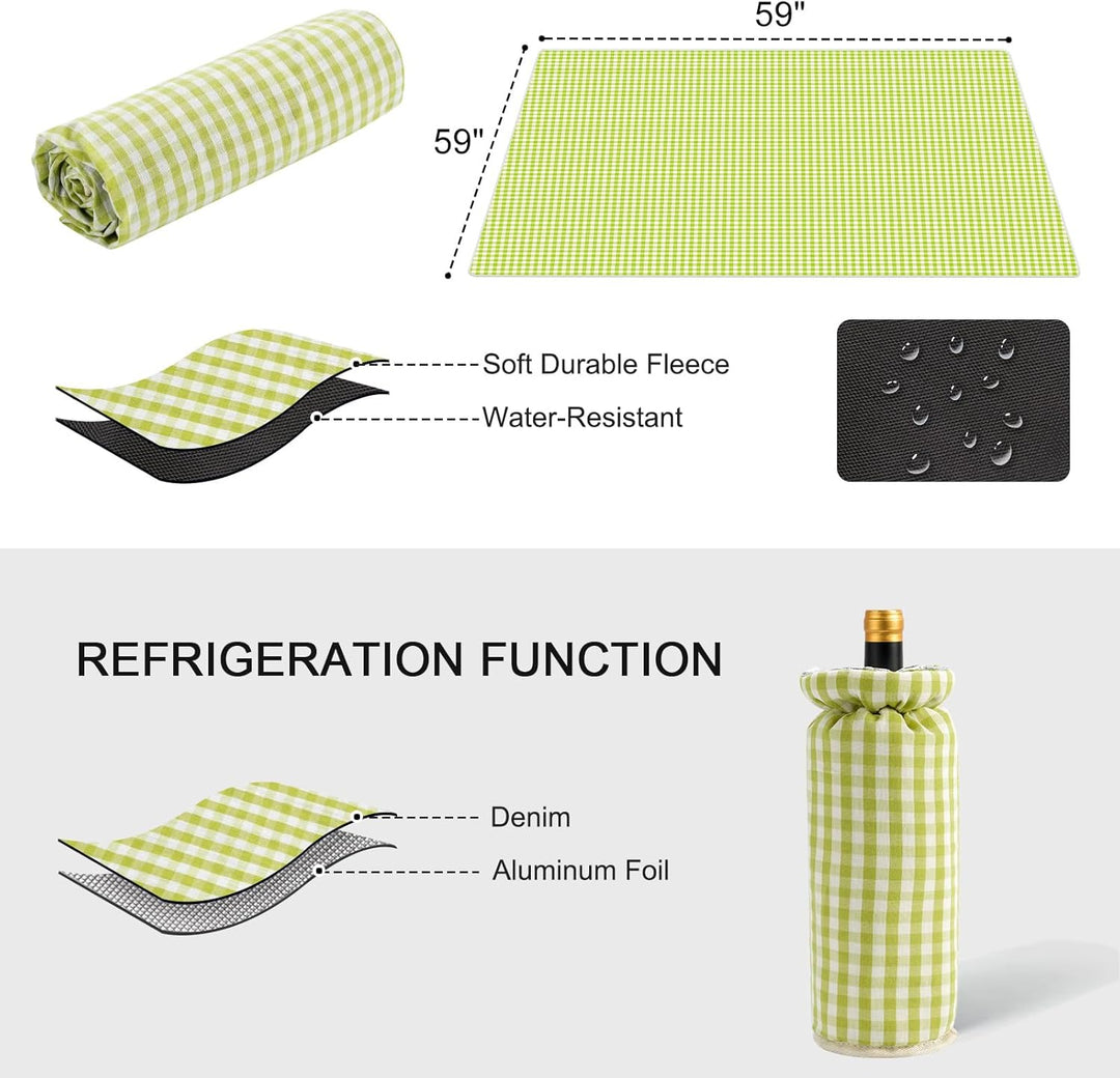 Wicker Picknickkorb Set für 4 Person mit Kühlfach und wasserdichte Picknickdecke, Abnehmbarer Riemen