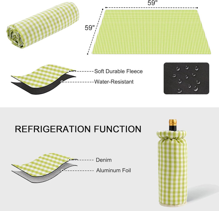 Wicker Picknickkorb Set für 4 Person mit Kühlfach und wasserdichte Picknickdecke, Abnehmbarer Riemen