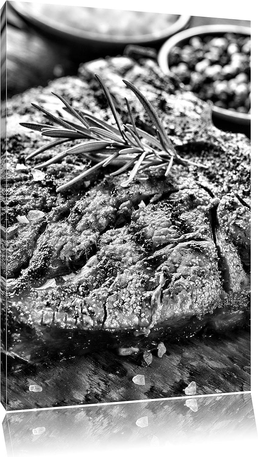 Pixxprint Leckeres Fleisch mit Rosmarin als Leinwandbild/Grösse: 100x70 cm/Wandbild/Kunstdruck/ferti