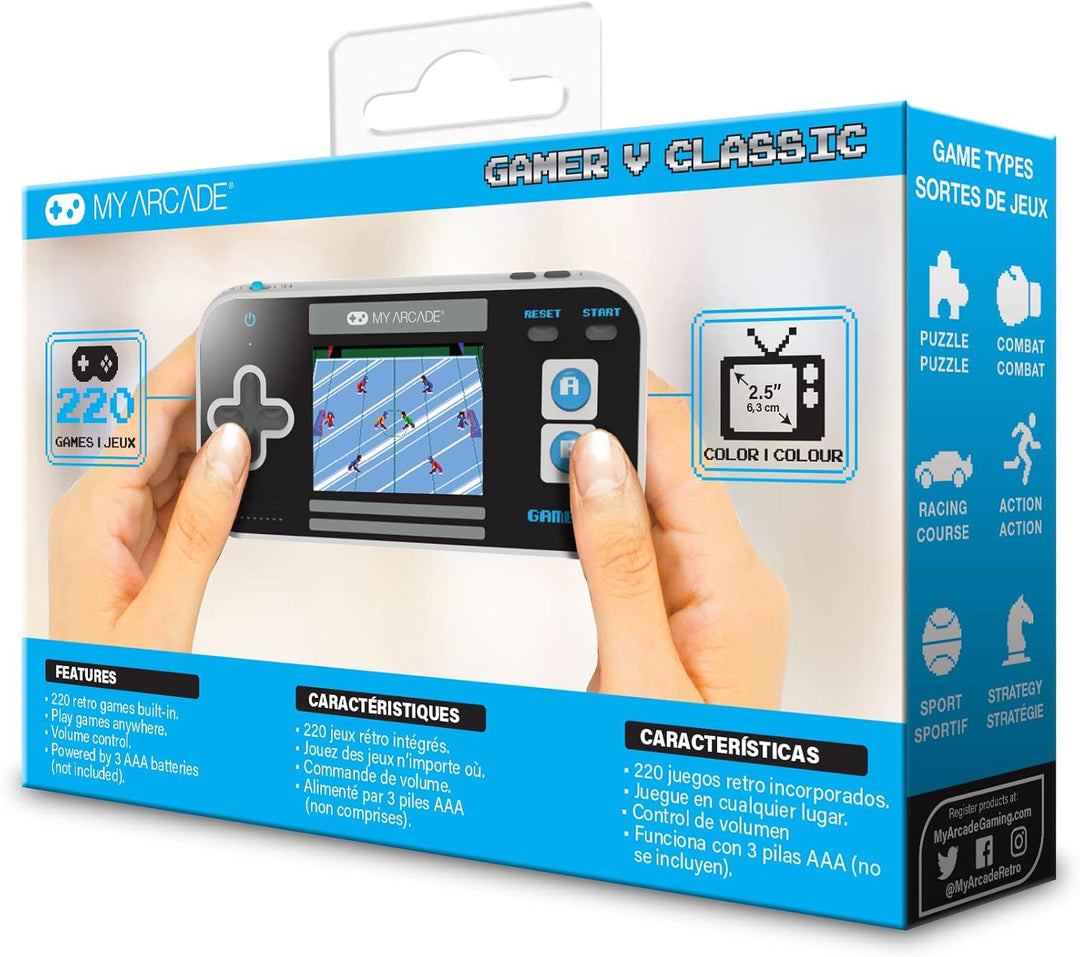My Arcade Gamer V Classic-Blue: Tragbare Spielekonsole mit 220 Spielen, 2,5-Zoll-Farbdisplay, Tasche