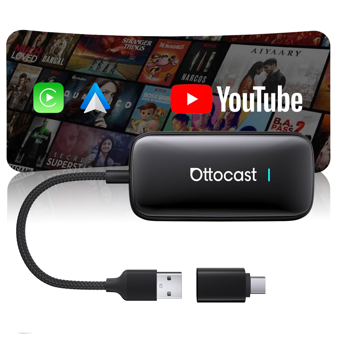 OTTOCAST Play2Video Ultra 2026 AI Box, Kabelloser CarPlay & Android Auto Adapter mit YouTube/Prime V