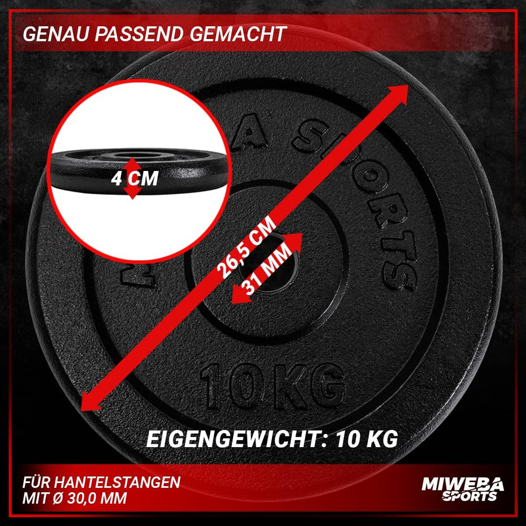 Miweba Sports Hantelscheiben Set HSG | 𝐏𝐫𝐨𝐟𝐢 Hanteln - 1.25-10.0 Kg Hantelscheibe - Hantel Scheiben