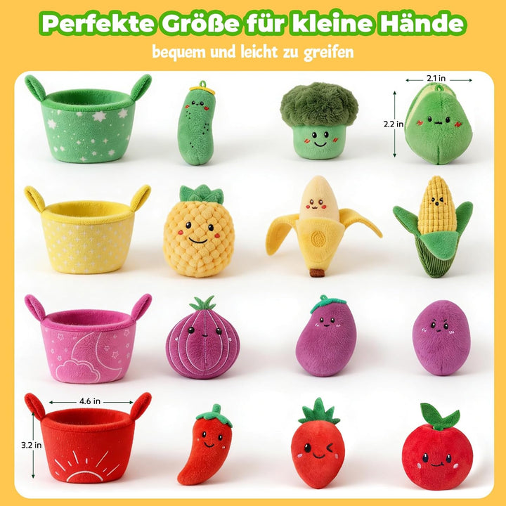 Baby Spielzeug 6 7 8 9 10 12 Monate, Gemüse und Obst Plüsch Spielzeug(16PCS) mit Rassel & Knisterpap