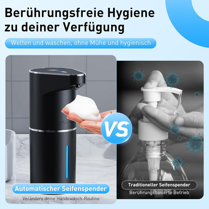 Fantictas Automatischer Schaumseifenspender, 3-stufig, Wandmontage, Schwarz | USB-aufladbar mit 3 Sc