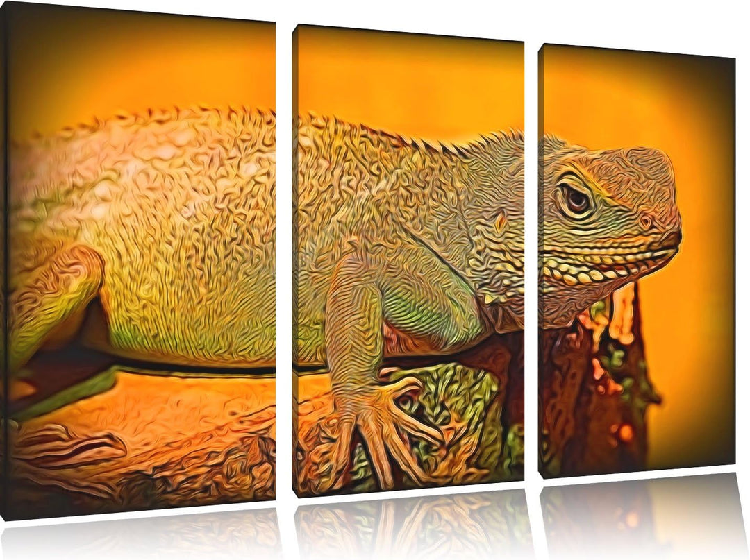 kleine grüne Eidechse NewArt 3-Teiler Leinwandbild 120x80 Bild auf Leinwand, XXL riesige Bilder fert