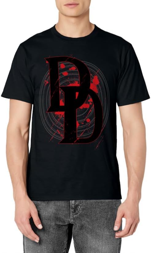 Mens Marvel Daredevil DD Logo Vortex Red Rain Graphic T-Shirt 3XL White