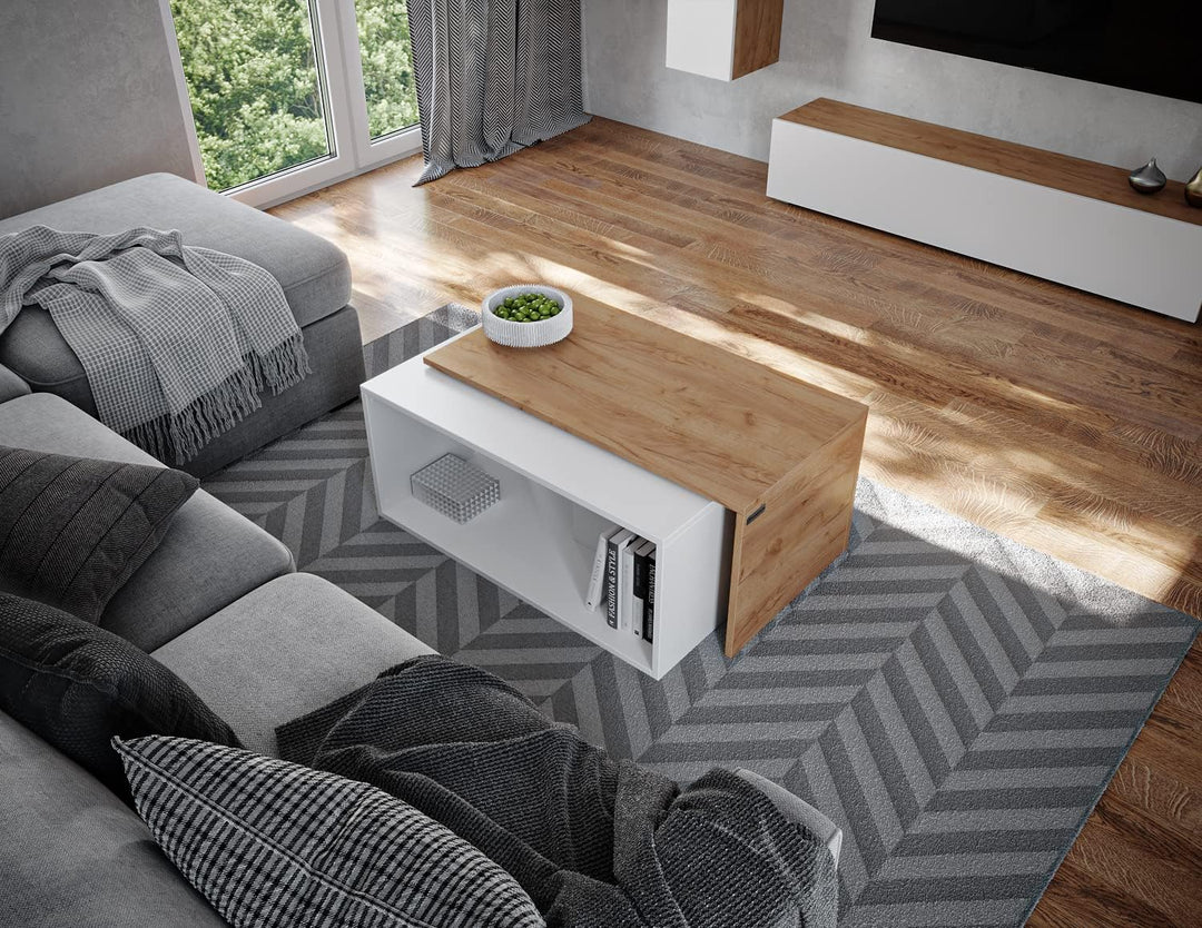 PLATAN ROOM Couchtisch Kaffeetisch 2er Set 90x48x40 cm, moderner Wohnzimmertisch, Sofatisch mit Stau
