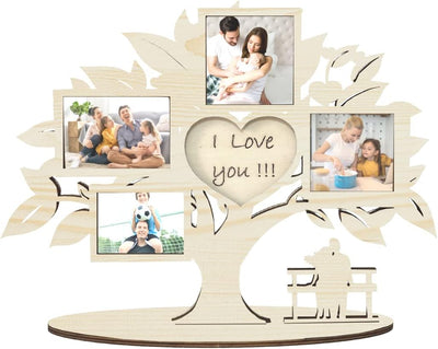 Pekiedo Bilderrahmen Lebensbaum aus Holz, Mehrfach-Bilderrahmen Love You, Geschenkidee für Freundin,