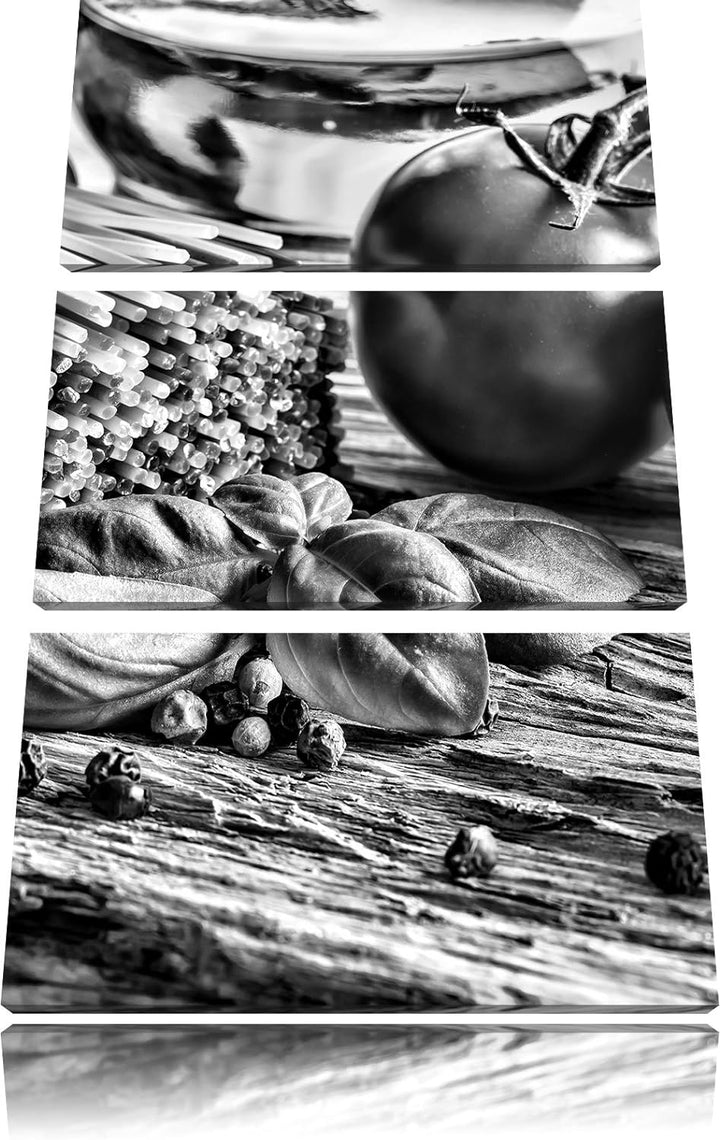 Pixxprint Spaghetti mit Tomaten und Parmesan als Leinwandbild/Grösse: 3 Teilig (120x80) / Wandbild/K