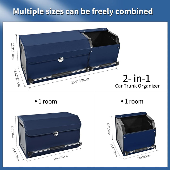 Auto Kofferraum Organizer, 2 in 1 Langlebig Leder Aufbewahrungsbox mit Deckel und stabilem Griff, Gr