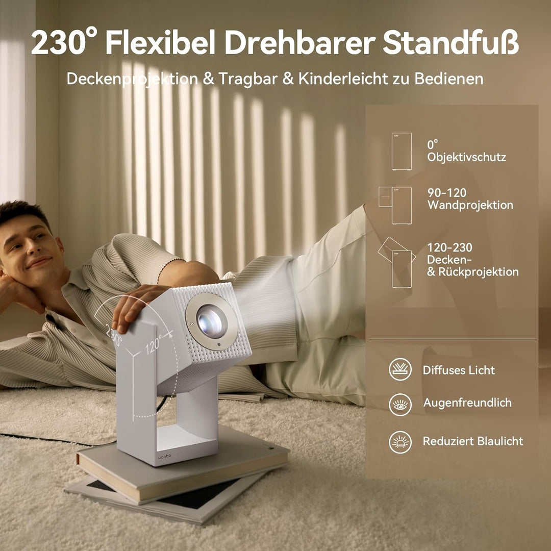 WANBO CUBE 2 Pro Smart Beamer Android TV/Netflix Official, 500ANSI, Linsenschutz, 230° Drehbar, Inst