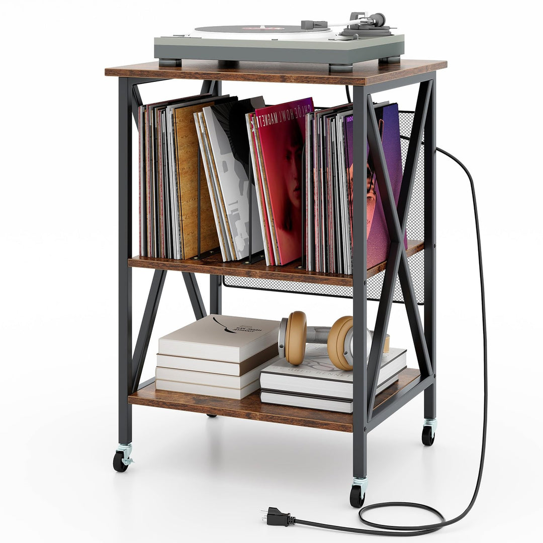 GOPLUS Plattenspieler Ständer, Schallplattenständer mit Ladestation & Rollen, Vinyl-Schallplattenspi