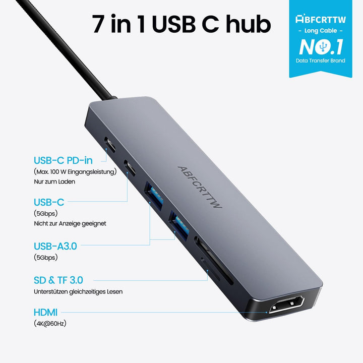 80CM USB C Hub mit HDMI 4K@60Hz, PD 100W Powered für MacBook Neo | 7-in-1 Docking Station USB C mit