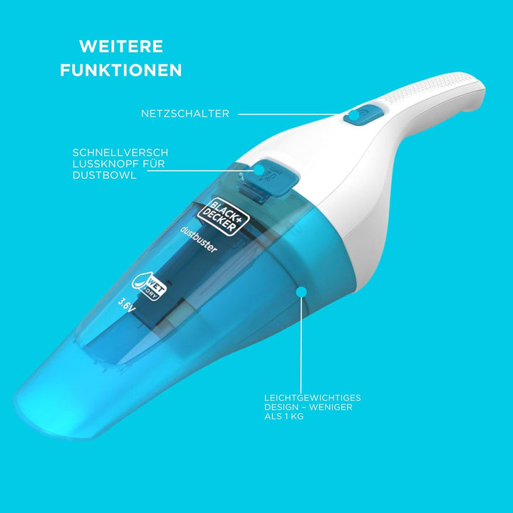 BLACK+DECKER dustbuster Nass- & Trockensauger 3,6V Akku-Handstaubsauger, WDC115WA-QW