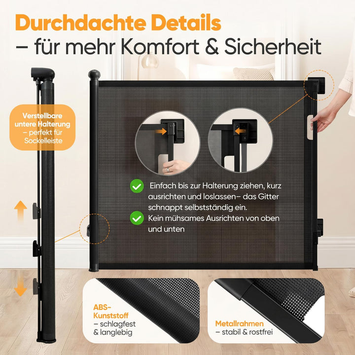 Sekey Treppenschutzgitter Ausziehbar 0-150 cm, Höhe 97 cm, Feste Schraubmontage Türschutzgitter, Abs