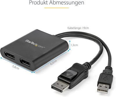 StarTech.com 2-Port Multi-Monitor DisplayPort Adapter, DP auf 2x DisplayPort 1.2 Splitter, Dual 4K 3