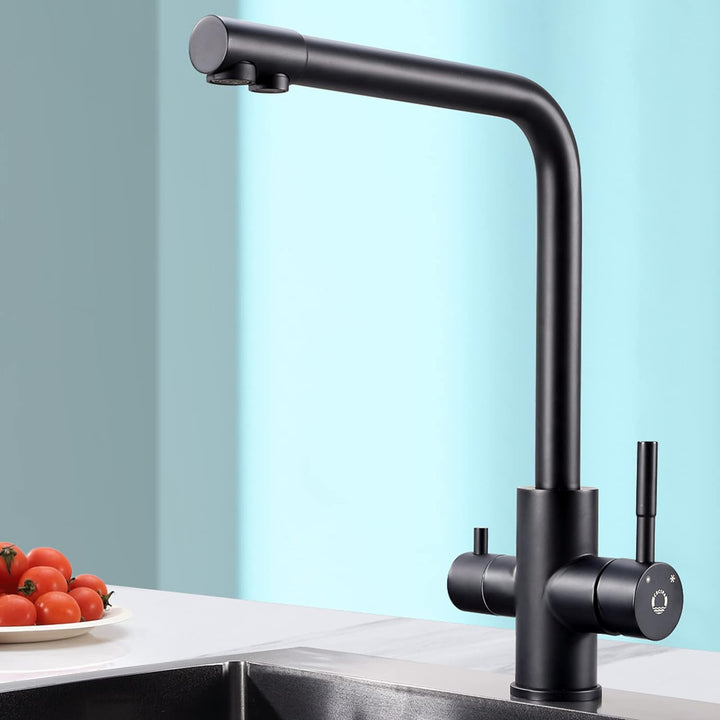 CECIPA 3 Wege Wasserhahn Küche, Küchenarmatur 360° Schwenkbar, Mischbatterie Küche für Osmoseanlage,