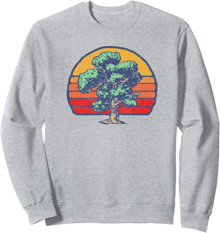 Retro Sun Minimalist Pine Tree Nature Graphic Sweatshirt