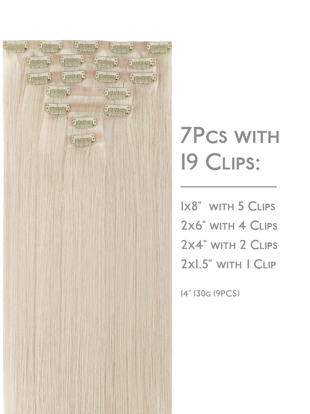 WENNALIFE Nahtlose Clip In Extensions Echthaar, 35cm 9pcs 130g Platinblond Echthaar Extensions Clip