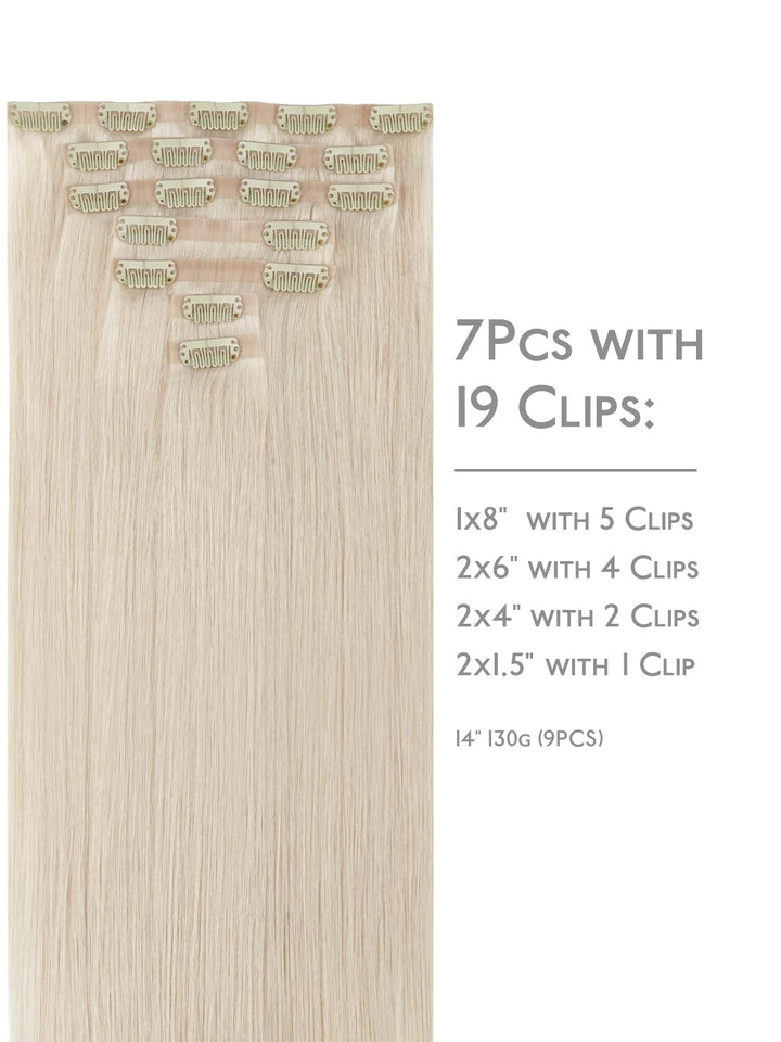 WENNALIFE Nahtlose Clip In Extensions Echthaar, 35cm 9pcs 130g Platinblond Echthaar Extensions Clip
