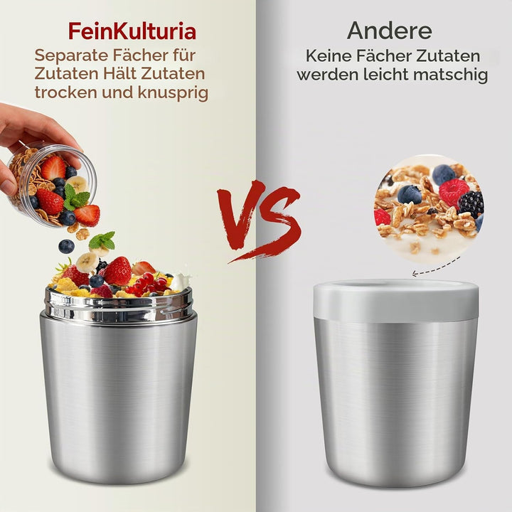Müslibecher to Go Edelstahl mit Löffel, Vakuumisolierter Joghurtbecher to Go 500ml+220ml, Müslibeche