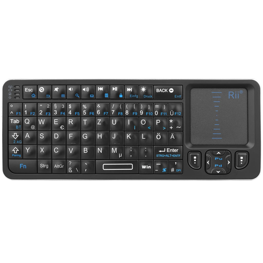 Rii Mini Tastatur Bluetooth mit Touchpad, Wireless Tastatur mit IR-Lernen und Hintergrundbeleuchtung