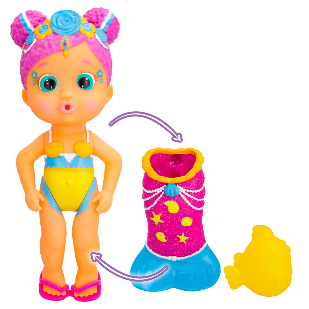 BLOOPIES Magic Tail Mermaids Melodie Meerjungfrau-Puppe mit abnehmbarem glänzendem Schwanz und ihrem