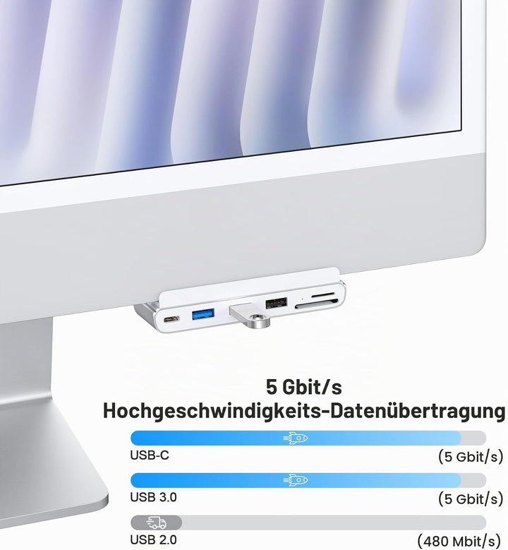 8-in-1 iMac-USB-Adapter mit HDMI 4K @ 60 Hz, USB 3.0 5 Gbit/s, SD/TF-Kartenleser, USB-C-Dock für iMa